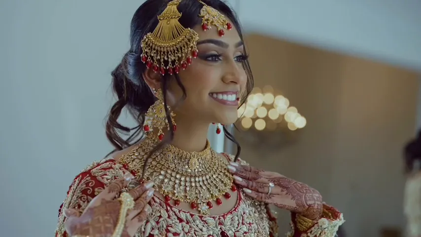 Bride smiling during her wedding morning